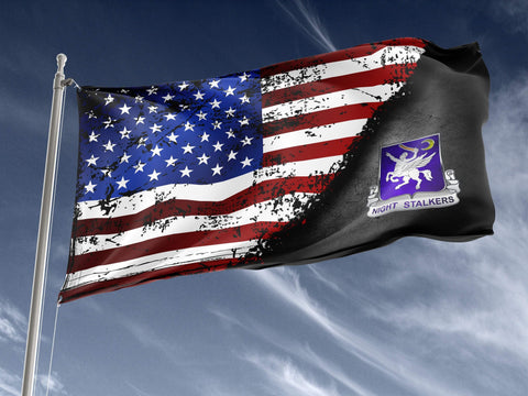 160th SOAR Stars & Stripes Black Outdoor Flag Elite Flags Outdoor Flag - 36" X 60"